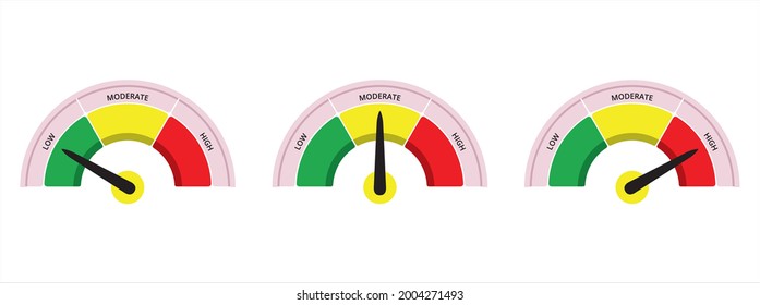 pantalla del monitor de medida de nivel de escala. medidor de alto nivel moderado bajo. medición de riesgo de tres escalones de nivel parcial. plantilla de conjunto de diseño gráfico de ilustraciones vectoriales.