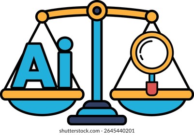 A scale with a magnifying glass on the right side and the letters AI on the left side