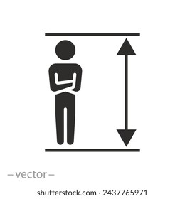 scale with man icon, human measures height, flat symbol on white background - vector illustration