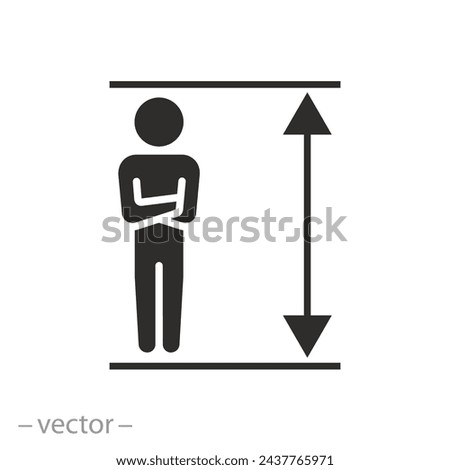 scale with man icon, human measures height, flat symbol on white background - vector illustration