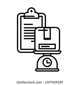 scale measure with box carton packing postal service vector illustration design