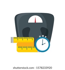 scale measure weight with measuring tape and chronometer time vector illustration design