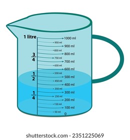 The scale measuring jug 1000ml. with measuring scale. Beaker for chemical experiments in the laboratory. Vector illustration