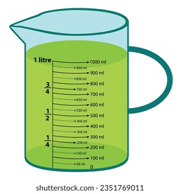 The scale measuring jug 1000ml. with measuring scale. Beaker for chemical experiments in the laboratory. Vector illustration