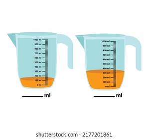 The scale measuring jug 300m - 100ml. with measuring scale.
Beaker for chemical experiments in the laboratory. Vector illustration