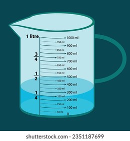 The scale measuring jug is 800ml. with measuring scale. Beaker for chemical experiments in the laboratory. Vector illustration