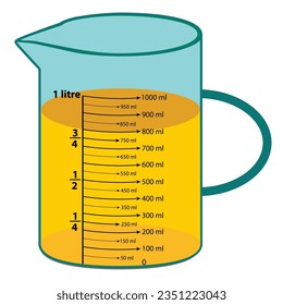 The scale measuring jug is 800ml. with measuring scale. Beaker for chemical experiments in the laboratory. Vector illustration