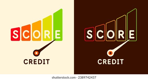 A scale for measuring the level of a credit score. Indicator with a scale of divisions and an arrow. Measurement of the borrower's creditworthiness level. Isolated vector element.