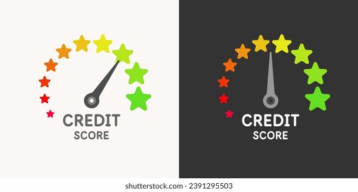 A scale for measuring the level of a credit score. Indicator with a scale of divisions and an arrow. Measurement of the borrower's creditworthiness level. Isolated vector element.