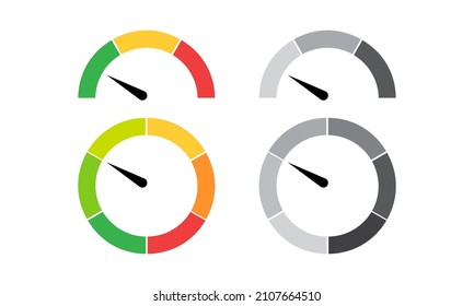 Scale meter gauge, indicator, test, level rating, measurement from low to high, slow to fast, red to green, of emotions, progress. Flat vector icon infographics options with pointer