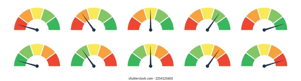 Scale meter with low, high and medium bar. Level risk graph or control quality. Vector isolated illustration