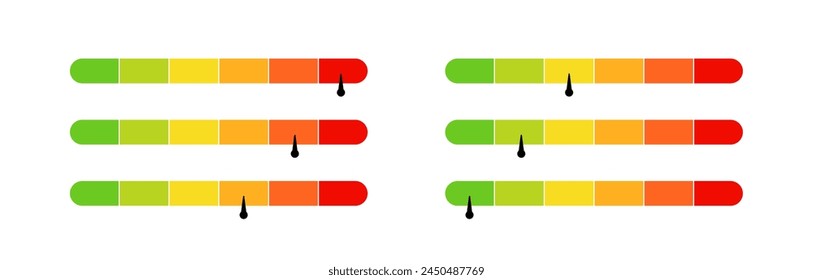 Scale meter with low, high and medium bar. Level risk graph or control quality template.