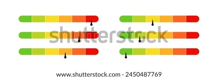 Scale meter with low, high and medium bar. Level risk graph or control quality template.