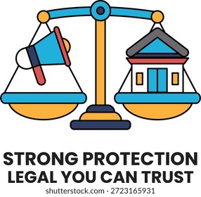 Una balanza con un micrófono en un lado y una casa en el otro. La escala es equilibrada, pero el micrófono es más fuerte que la casa. La Imagen se refiere a la importancia de una protección sólida