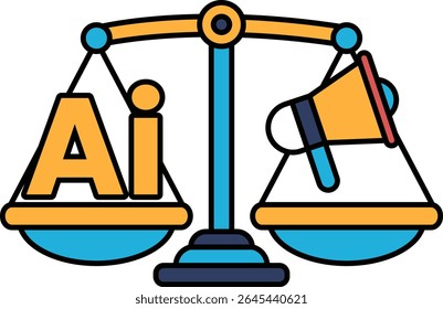 A scale with a microphone on the right side and the letters AI on the left side. The microphone represents the amplification of AI