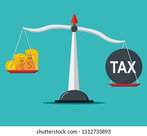 Scale with money and taxes. Vector illustration.