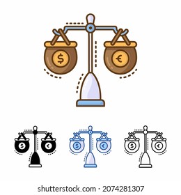 scale money vector icon isolated on white background. filled line, outline, solid, blue, icon. balance, finance. Signs and symbols can be used for web, logo, mobile app, UI, UX