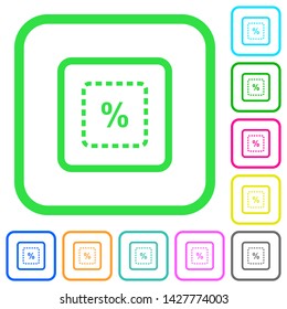 Scale object by percent vivid colored flat icons in curved borders on white background