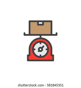 Scale, parcel weighing line icon, filled outline vector sign, linear colorful pictogram isolated on white. Symbol, logo illustration