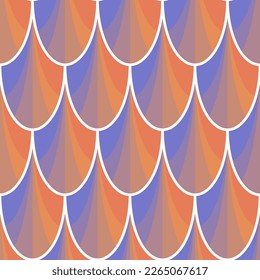 Scale pattern. Abstract geometric seamless background. Orange and blue gradient scales with white edge. Fish, reptile, dragon, mermaid skin texture