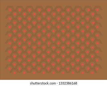 Scale pattern. Repetition of geometric red elements with an abstract mesh on a light brown background. Minimalistic vector design for packing, wrapping and banners