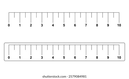 Scale for ruler in inches. scale lines 1 to 10 on inch. measuring tool. measurement device. inch black lines. ruler icon symbol