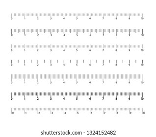 Scale for the ruler, metric. A set of size indicators. Inch and metric rulers. Centimeters and inches.