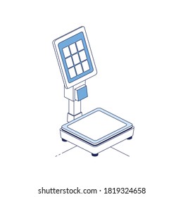 Scale with screen. Vector 3d line isometric, color web icons set, new flat style. Creative illustration, idea for infographics.