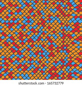 Scale seamless mosaic hand drawn pattern in bright colors
