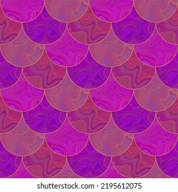 Scale seamless pattern. Purple scale tiles with liquid fluid texture. Abstract geometric ornament