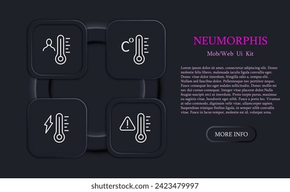 Scale set line icon. Thermometer, weather, temperature, rain, sun, cold, heat, frost. Neomorphism style. Vector line icon for business and advertising