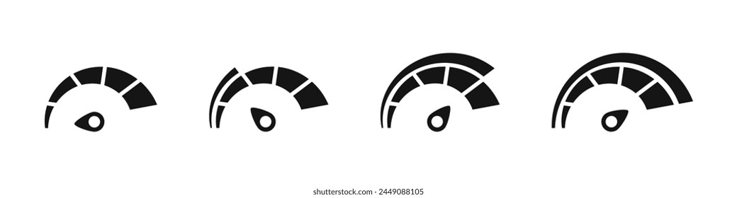 Scale speed in flat style. Vector speedometer illustration. Dashboard speedometer icons set. Performance indicator sign. Car speed. 