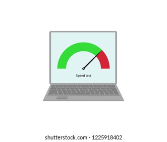 scale of the speed test is shown on the screen of the laptop monitor