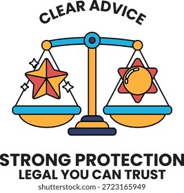 A scale with a star and sun on it with the words "Strong Protection" written below it
