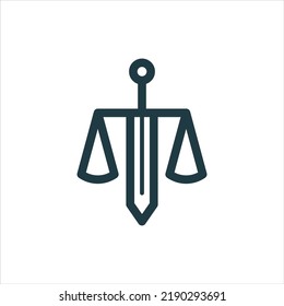 Scale And Sword. Justice Scales Abstract Symbol. Balance And Judgment Inspiration Concept. Part Of Set.