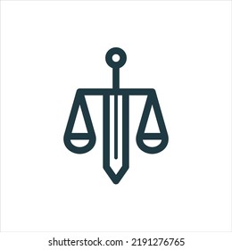 Scale And Sword. Justice Scales Abstract Symbol. Balance And Judgment Inspiration Concept. Part Of Set.