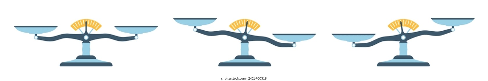 Skalensymbol. Balance-Zeichen. Isolierter Hintergrund. Satz von Objekten. Vektorgrafik