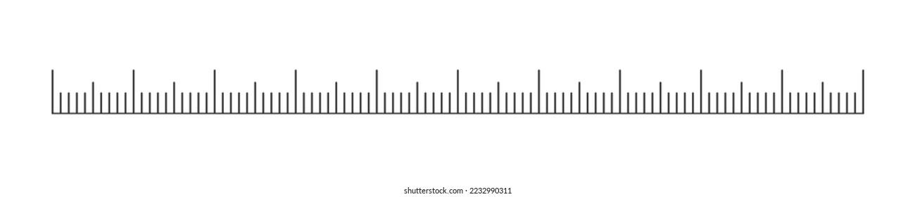 Scale template of ruler, tape or thermometer tool. Horizontal measuring chart. Distance, height or length measurement of math, sewing, meteorological instrument. Vector graphic illustration