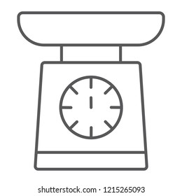 Scale thin line icon, measurement and weight, kitchen scale sign, vector graphics, a linear pattern on a white background, eps 10.