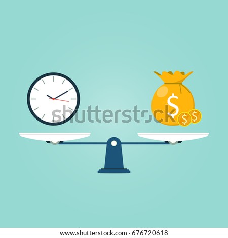 scale time bag gold coin flat vector