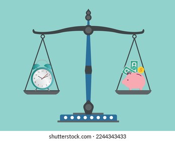 scale time clock and money saving coin cash. vector illustration