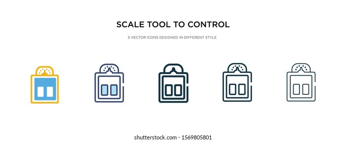 scale tool to control body weight standing on it icon in different style vector illustration. two colored and black scale tool to control body weight standing on it vector icons designed in filled,
