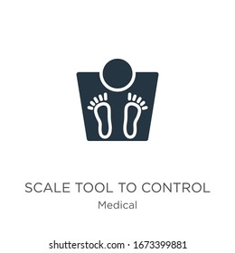 Herramienta de escala para controlar el peso corporal en el vector de icono. Herramienta de diseño a escala plana para controlar el peso del cuerpo sobre el icono de la colección médica aislada en fondo blanco. Vector 