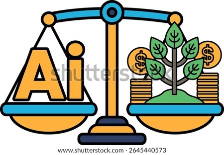 A scale with a tree on the right and the letters AI on the left. The tree represents growth and the scale represents balance