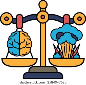 A scale with two brains on one side and a cloud on the other. The scale is balanced, but the cloud is much heavier than the brains. This could represent the idea that intelligence is important