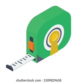 
A scale used for carpentry is measuring tape icon in isometric design.
