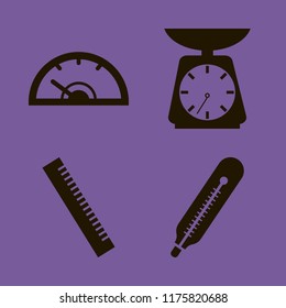 scale vector icons set. with ruler, speedometer, kitchen scale and thermometer in set