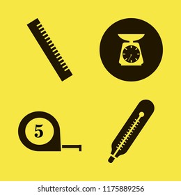 scale vector icons set. with tape measure, thermometer, kitchen scale and ruler in set