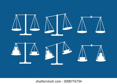 Colección de ilustraciones vectoriales de escala. Conjunto de herramientas de medición. Diseño vectorial de signo de medida de cantidad. Conjunto de logotipos del juez. 