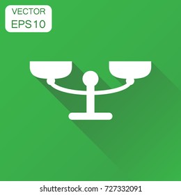 Scale weigher icon. Business concept weigher, balance sign pictogram. Vector illustration on green background with long shadow.